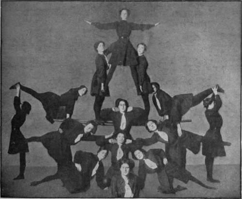 Fig. 5. A human pyramid. Such spectacular groups usually have the parallel bars as their framework or skeleton
