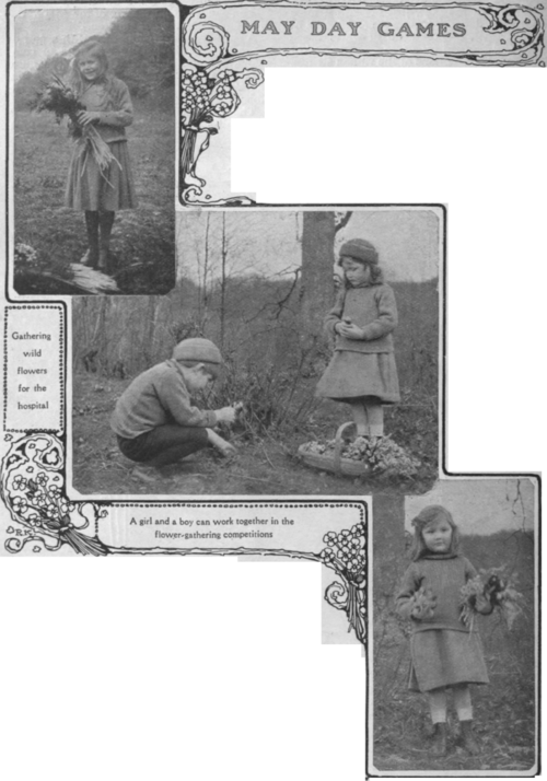 Many simple competitions may be instituted, prizes, for example, being offered for the prettiest mixed bunch of flowers, for the biggest bunch, and for the most varied collection made during the course of the hour; this last competition is oftener more to the liking of the boys of the party than the basket decorating one.