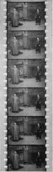 One of the marvellous films taken of Sir Herbert Tree's production of Henry VIII., for which the record price of £1000 was paid. The film is here shown in its actual size