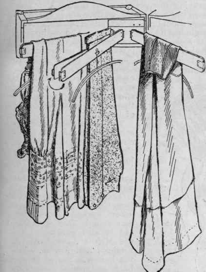 Wardrobe fitments to take skirts without creasing. A coat hanger may be fixed to one side of the bars. Such an arrangement effects a great saving of space