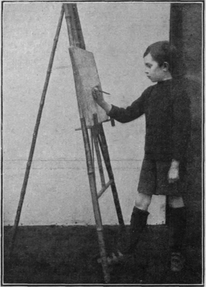 Writing and drawing lessons can be given on a blackboard, resting on an easel. This arrangement is far better than allowing a child to stoop over a desk