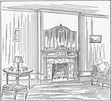 The comparatively slight projection of this fireplace and its general effect of lightness.