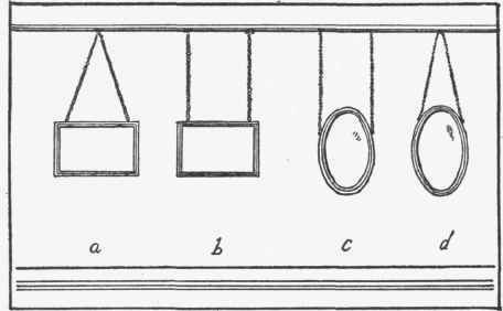 The oblique lines created by hanging a rectangular picture.