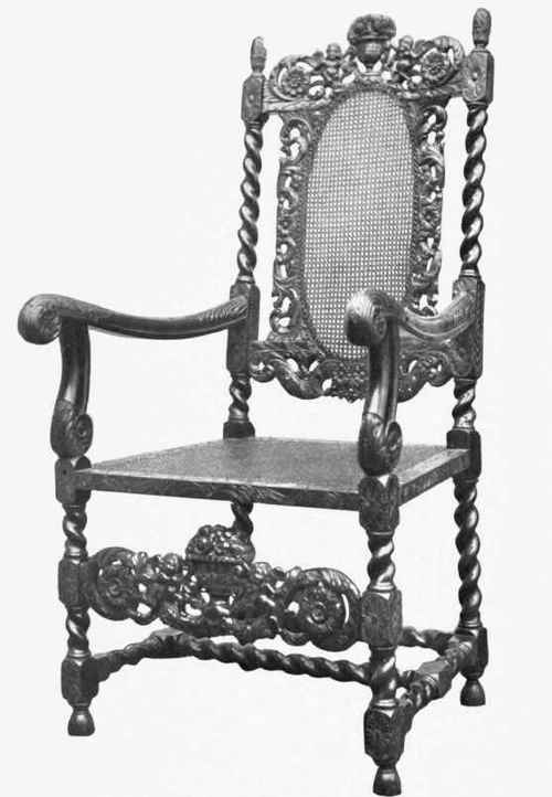 This richly carved 17th century chair has a raked or inclined hack with perpendicular hack legs.
