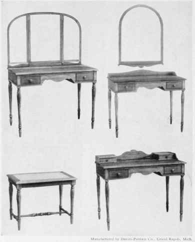 DRESSING TABLES, DESK, AND BENCH FOR BOTH. ACCOMPANYING BEDS ON PLATE.