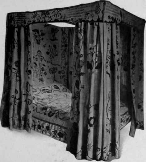 Bedstead draped in crewel work, 1745.