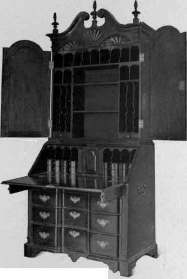 Block Front, Slant Top Scrutoire with cabinet top, third quarter eighteenth century.