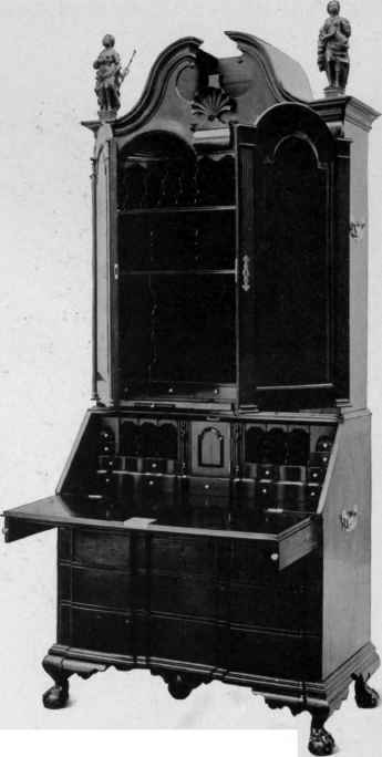 Block Front, Slant Top Scrutoire with cabinet top, third quarter eighteenth century.