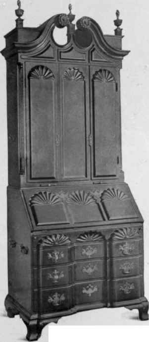 Block Front, Slant Top Scrutoire with cabinet top, third quarter eighteenth century.