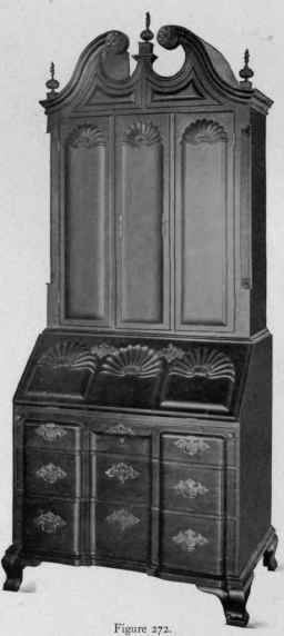 Block Front, Slant Top Scrutoire with cabinet top, third quarter eighteenth century.