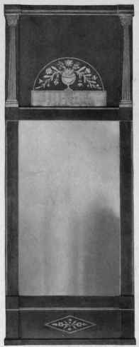 Looking Glass with mahogany and inlaid frame, about 1790.