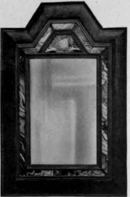 Looking Glass with painted glass border, about 1800.