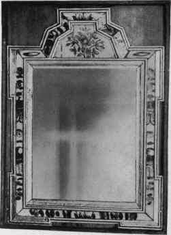 Looking Glass with painted glass border, about 1800.