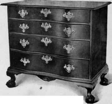 Reversed Serpentine Front Chest of Drawers, about 1780.