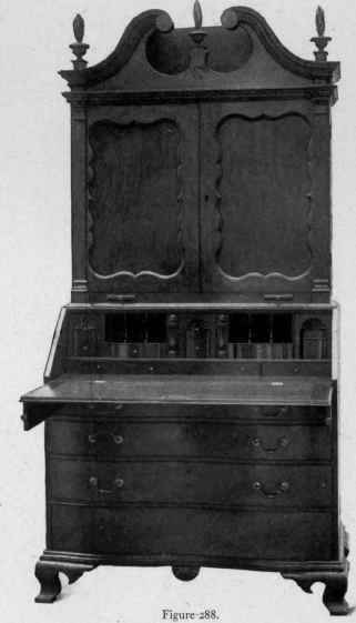 Reversed Serpentine Front Scrutoire with cabinet top, 1765 80.