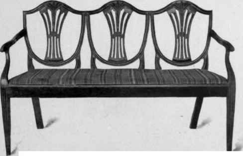 Settee with three chair hacks, Hepplewhite style, 1785 95.