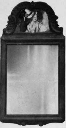 Small Looking Glass with painting at top, 1790 1800.