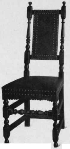 Upholstered Chair, turned legs. about 1700.
