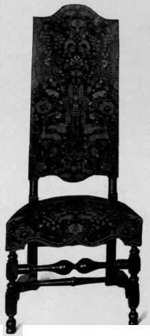 Upholstered Chair, turned legs, about 1700.