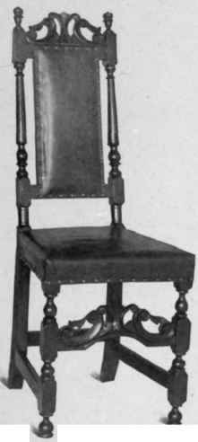 Upholstered Chair, turned legs, about 1700.