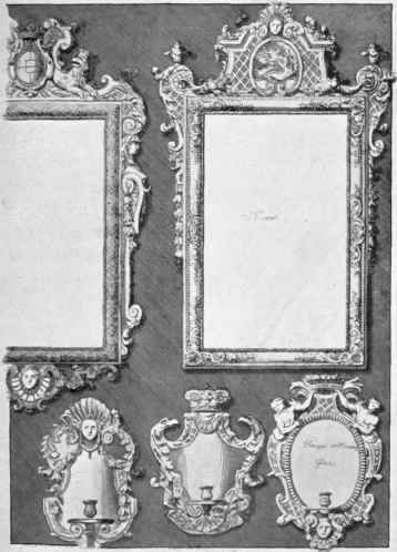 PLATE XLIX.   Mirrors and Sconces, by Marot.