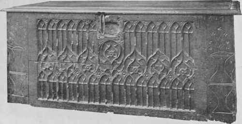 Sixteenth Century Oak Chest With Panel Of Earlier Date.