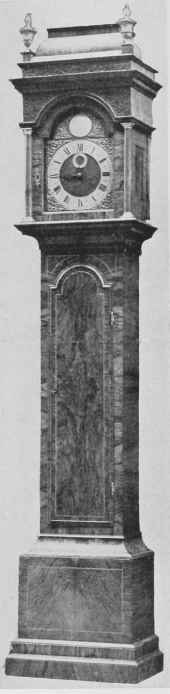 Walnut Case, Arch Dial Clock, By John Ellicott, Square Cornice Over Arch