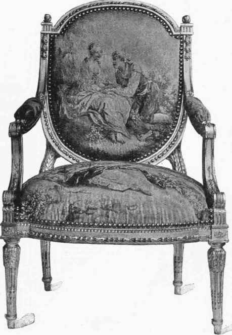 ARMCHAIR covered with Beauvais tapestry. Louis XVI. South Kensington Museum.