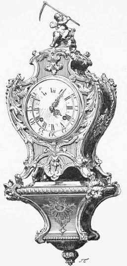 Cartel in bronze chased and gilt upon a ground of green tortoiseshell. Period of the Regency. (Collection of M. H. Barbet de Jouy.)