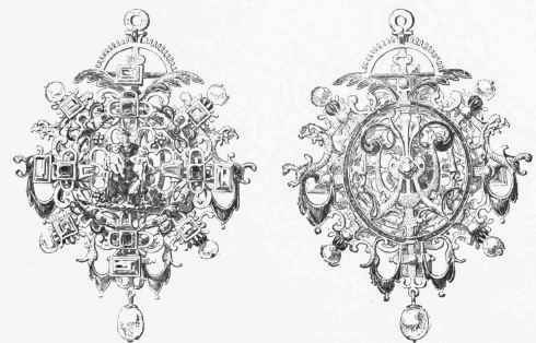 Jewel with two surfaces in gold. chased and enamelled. Italian work of the Sixteenth Century. (Ancient Galliehon Collection.)