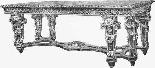 TABLE OF EBONY, LAVISHLY DECORATED WITH ORNAMENTS IN ORMOLU By the firm of Roux, exhibited 1867, Paris Exhibition.