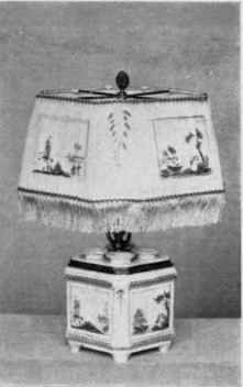 2. Square Chinese porcelain base with square silk shade painted to match, $ 35.
