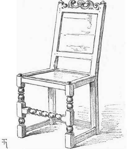 CHAIR WITH PANELLED BACK AND RECESSED SEAT FOR CUSHIONS, MIDDLE OF THE SEVENTEENTH CENTURY.