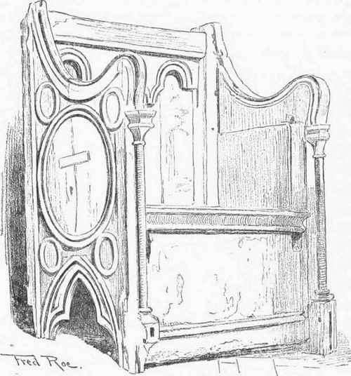 THIRTEENTH CENTURY CHAIR IN LITTLE DUNMOW CHURCH, ESSEX, FORMERLY USED IN THE 'CEREMONY OF THE FLITCH'