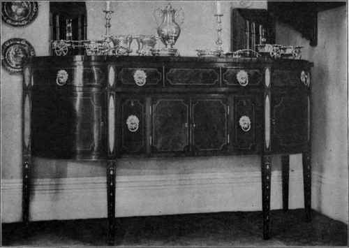 Hepplewhite Sideboard and Knife boxes, about 1790.