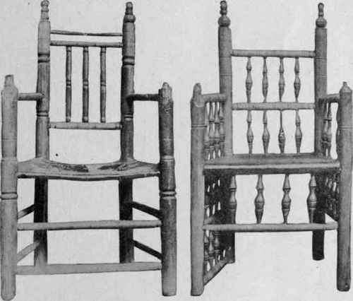Illus. 122 and Illus. 123. Turned Chairs, about 1600.