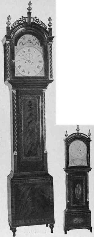 Miniature Clock and Tall Clock, about 1800.