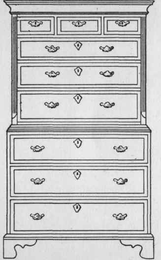 High Double Cheat, with chamfered and fluted pilaster corners and straight bracket feet.