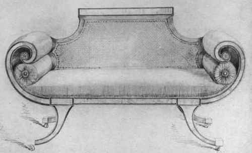 MAHOGANY AND SATINWOOD CANED BACK PHYFE SETTEE.