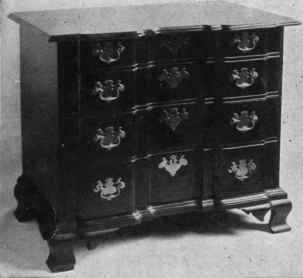 Mahogany Block Front Chest of Drawers, Moulded Bracket Feet.