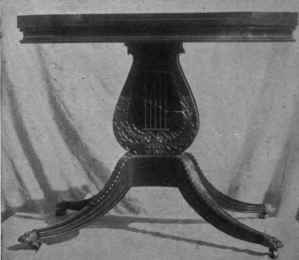 Phyfe Lyre Pedestal Card Table, Brass Paw Feet.