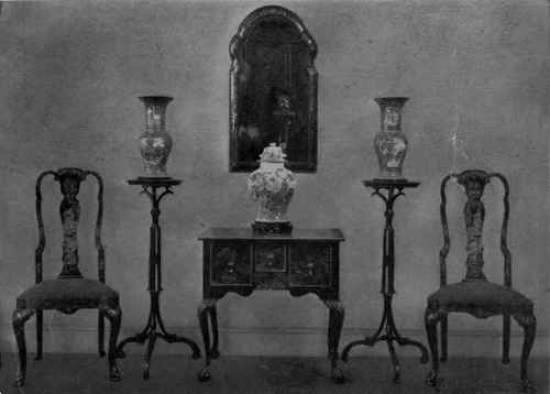 Q. A. Lacquered Lowboy, Mirror and Chairs.