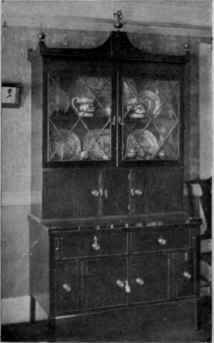 Secretary Cabinet, Tambour Work, Shaped Top, Spiked Ball Finials.