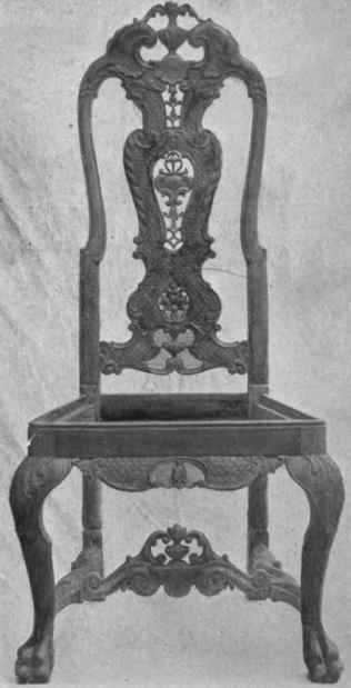WILLIAM AND MARY CARVED WALNUT CHAIRS.