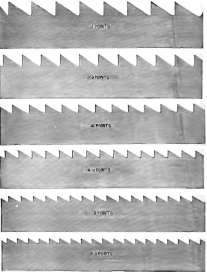 Teeth and points per inch of rip saws.