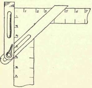 Fig. 33. Bevel and Steel Square. The bevel is set at an angle of 45°.