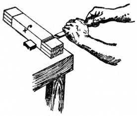 Fig. 181.   Cutting Channel at Shoulder of Tenon before Sawing.