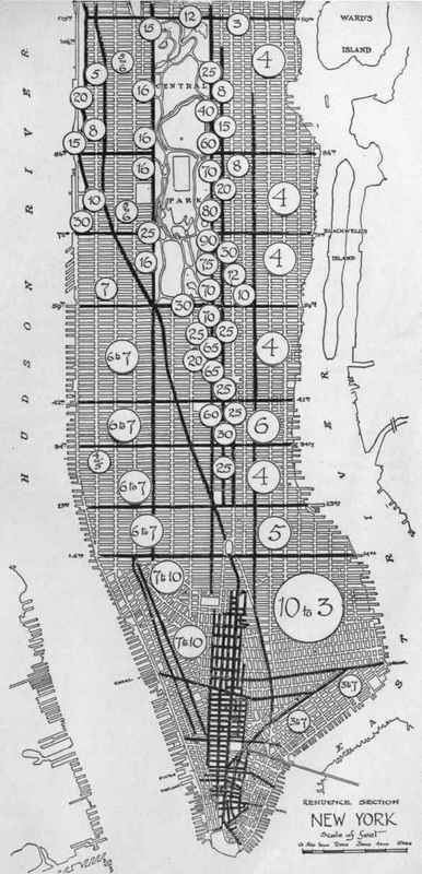 Map Showing Value per Square Foot in Dollars of New York Real Estate.