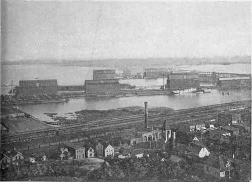 Utilization of shallow harbor for warehouses and railroads. Duluth.