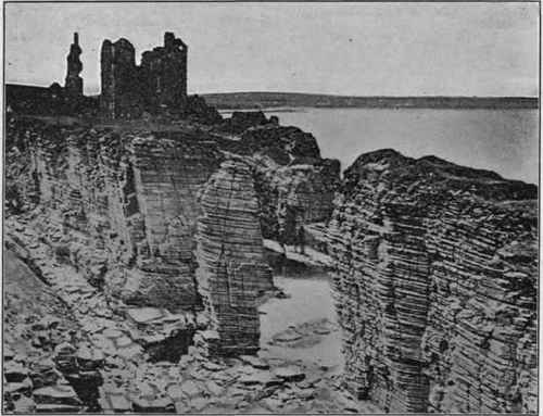 Wave erosion, strata dipping seaward; Orkney Islands, Scotland.